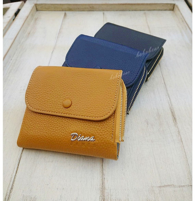 DIANA JANES黛安娜新款牛皮撞色三折翻蓋短夾 素面真皮短夾 拉鍊短夾 皮夾 女生皮夾 女夾