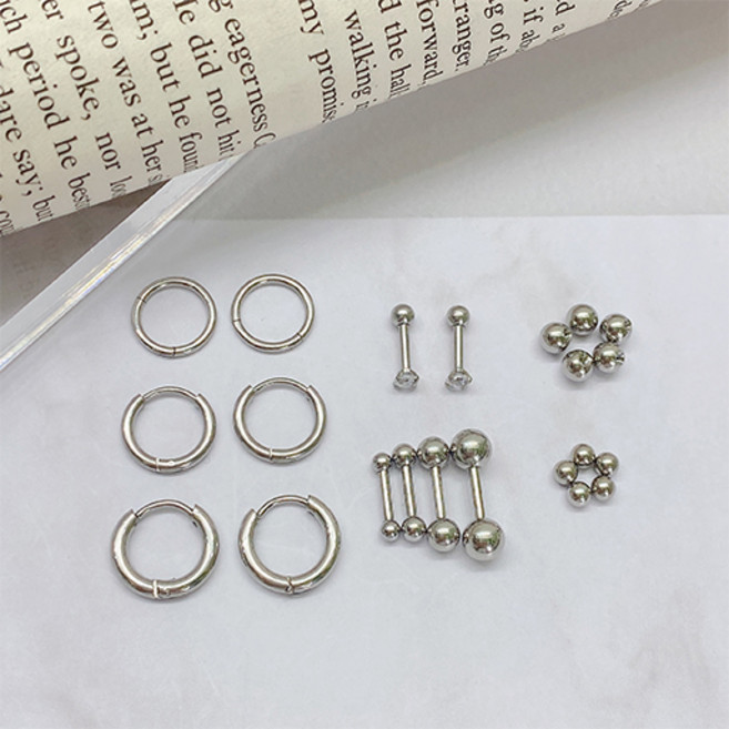 (22pcs) 젤루나 써지컬스틸 피어싱 귀걸이 링 바벨 세그먼트 볼 큐빅 잠금볼 종합 모음