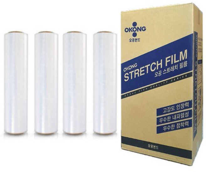 [유니스몰/정품 정규격보장] 오공 스트레치필름 공업용랩 4롤 1박스 (20mic x 500mm x 300m), 4개