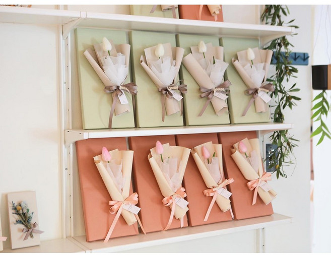 빼빼로데이 튤립 미니꽃다발 드라이플라워 프리저브드 여자친구 선물 빼빼로포장 단체선물, 01.멜팅핑크