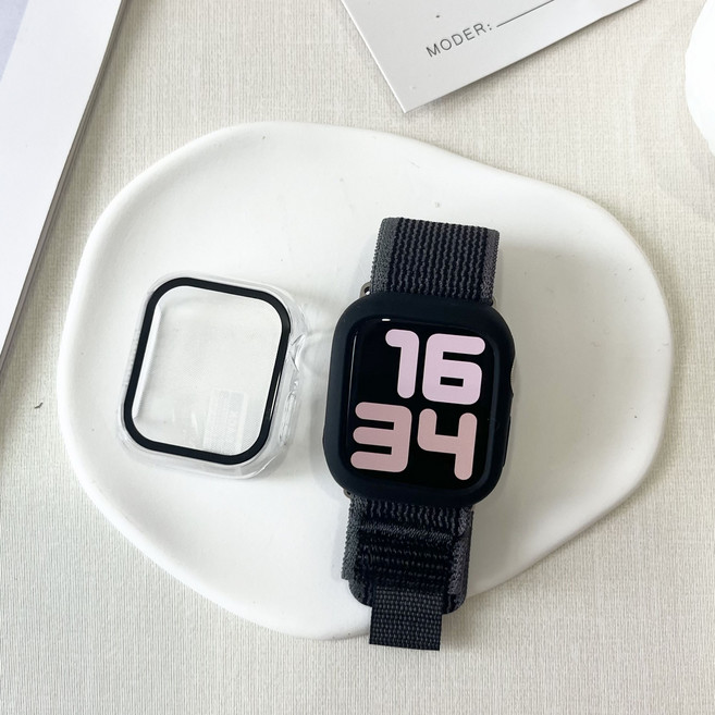 애플워치 호환 트레일루프 스트랩 + 케이스 2개입 세트, 블랙/그레이, 1개