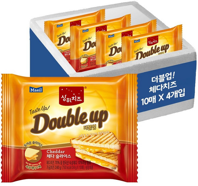 (매장정품) 매일 상하치즈 더블업 체다 슬라이스 240g 40매 (4봉지) 233413, 6g, 4개