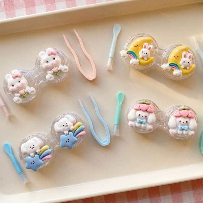 [4개세트] 귀여운 캐릭터 렌즈케이스 파스텔 콘택트렌즈 휴대용 보관함 세트 5종, 1개, 드림 1세트