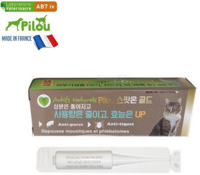 [프랑스산] 필루 스팟온 골드 고양이 벼룩 외부 기생충 진드기 해충방지 퇴치제 모기기피제, 고양이(1ml), 1개