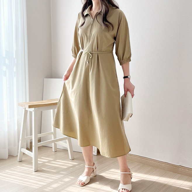 7부소매 바스락원피스 여름롱원피스