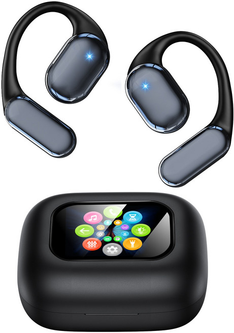 DAICOO 귀걸이형 무선 블루투스 이어폰 터치스크린 LCD 디스플레이 오픈형 고음질 C타입, 블랙, S13