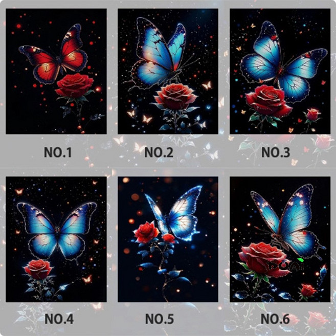 푸아이 실십자수 감성 야광나비 붉은장미 6종 친환경면사 프린트도안패키지 3D 자수세트 고품격홈장식, NO.1 친환경면사40x50 3가닥, 1개