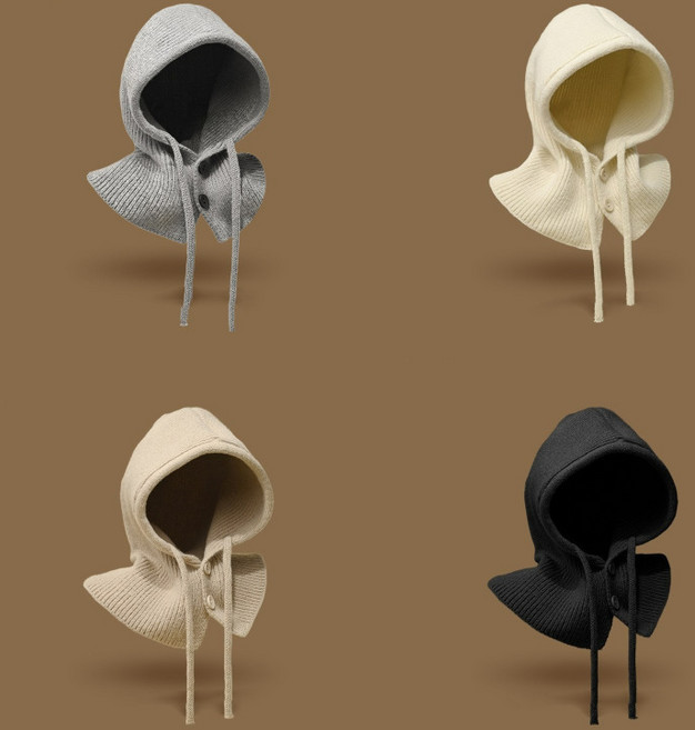 1+1 옳고바른 겨울 필수품 방한 니트 바라클라바 보온 후드 넥워머 목토시 단추 보온 후드