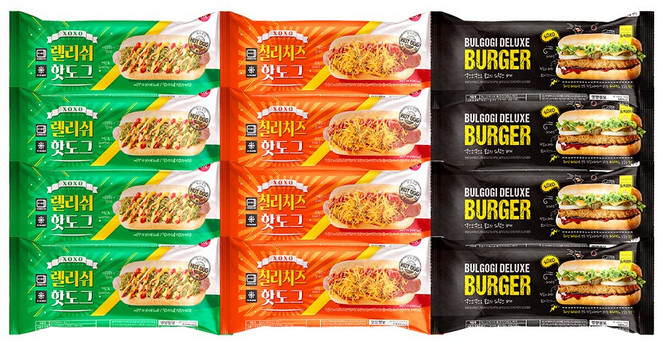 XOXO 아메리칸 스타일 핫도그 3종 혼합구성(렐리쉬/칠리치즈/디럭스버거), 4세트, 490g