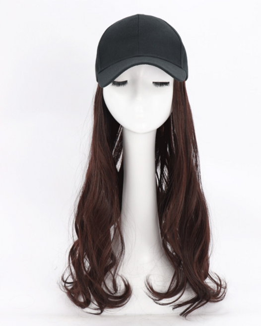 키밍 모자가발 일체형 롱웨이브 가발, 1개, 딥브라운