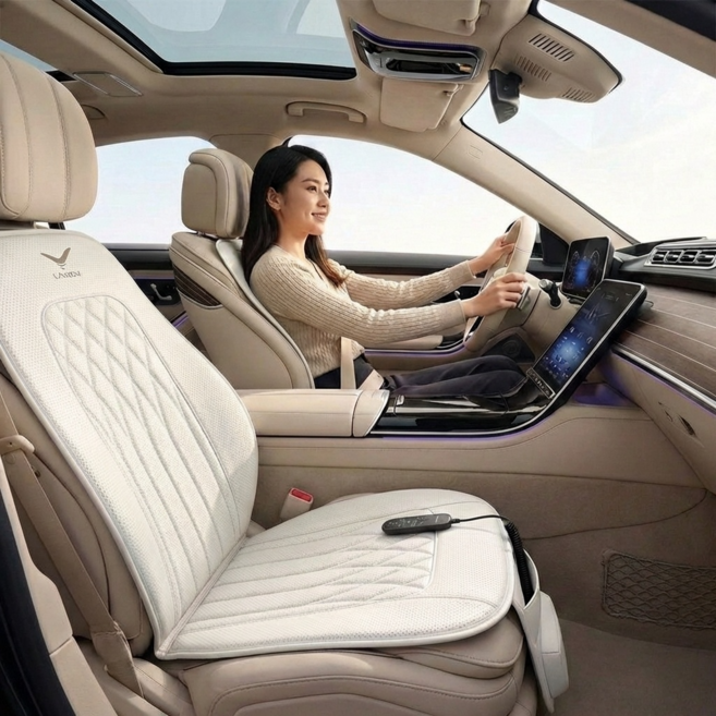 LAXON 카시트 자동차용 차량겸용 안마시트 안마기 차량용 3D 온열 에어 마사지기, 자동차안마매트(아이보리)