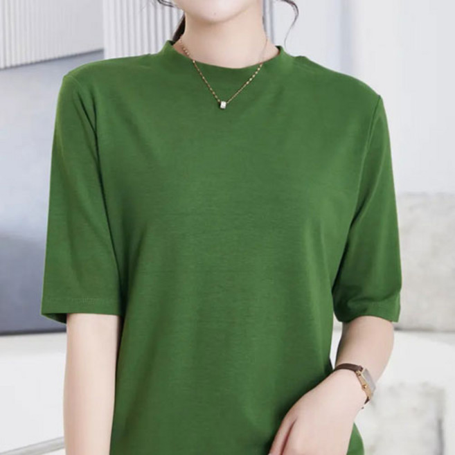 여성 이너티 부드러운 실켓 7부 티셔츠 하이넥 티블라우스 입술넥 미시 티셔츠 이너티