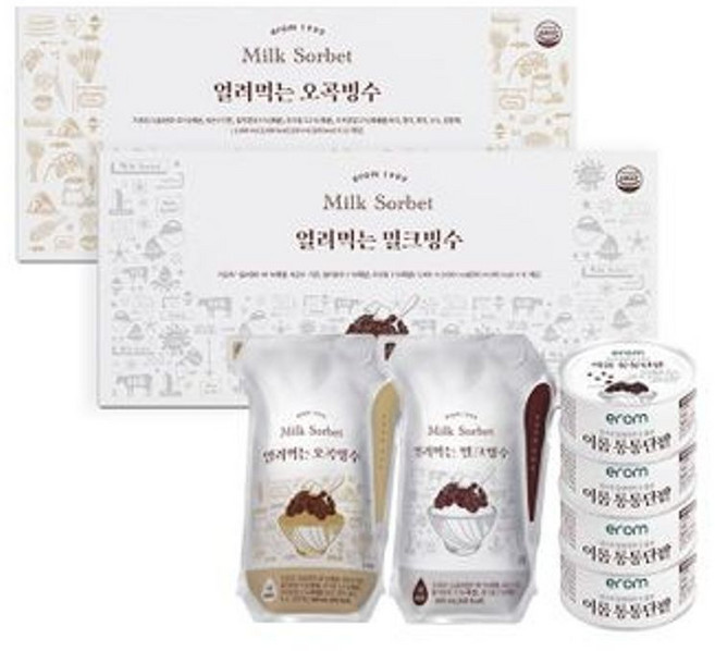 이롬 얼려먹는 밀크빙수 12팩+얼려먹는 오곡빙수 12팩+통통단팥 4캔, 1세트, 200ml