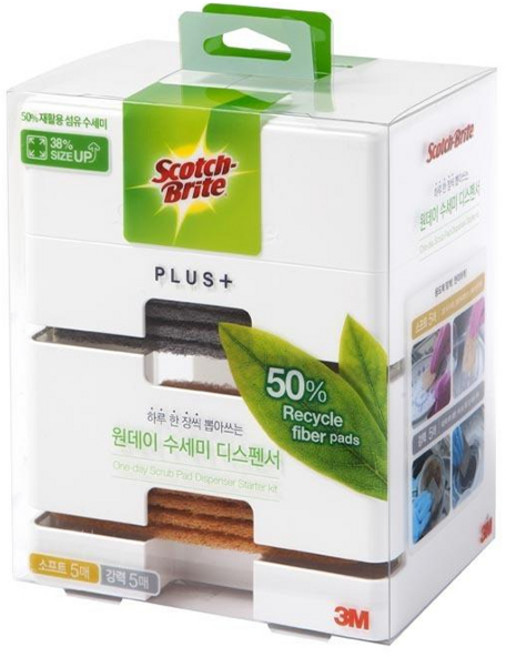 3M 스카치브라이트 원데이 수세미 플러스 디스펜서 (소프트5매/강력5매포함), 1개, 1개