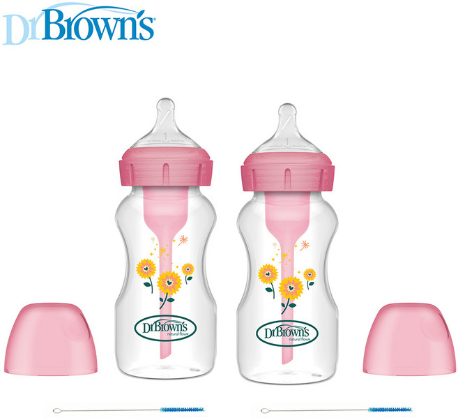 닥터브라운 와이드넥 옵션스 플러스 PP 스타버스트 젖병, 2개, 270ml, 핑크