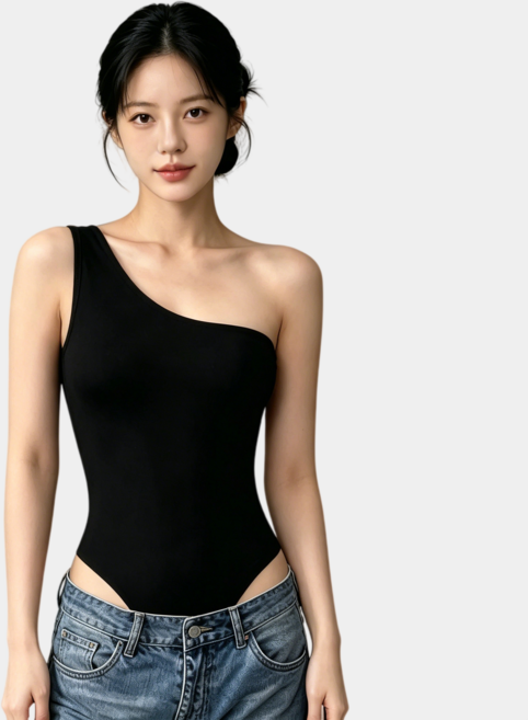 Lousxxy 로브스시 원숄더 캡내장 바디슈트 밑단스냅 고탄력 슬림핏 나시 2512