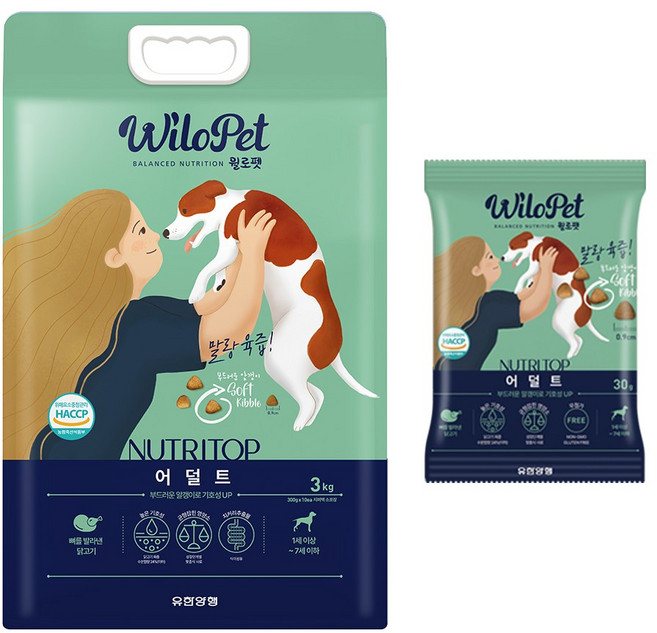 유한양행 윌로펫 뉴트리탑 어덜트 3kgam 강아지 소프트 성견 사료 +추가 증정 30gram, 3kg, 1개, 닭