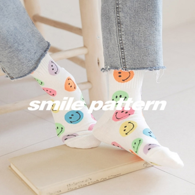 스마일 여성 중목 패션 양말 4족세트