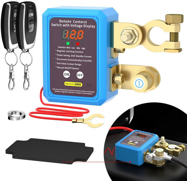 무선 듀얼 원격 자동차 배터리 차단 릴레이 마스터 킬 컷 오프 스위치 자동차 내부 교체 릴레이 부품 12V, [01] without ON OFF, 1개