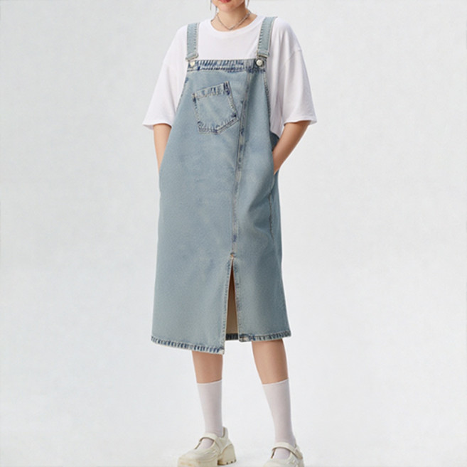 데일로엔 여성 오버핏 스트랩 데님 원피스