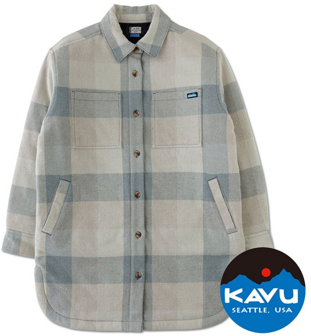 KAVU 女長袖格紋刷毛保暖長版外套 灰霧 K2236