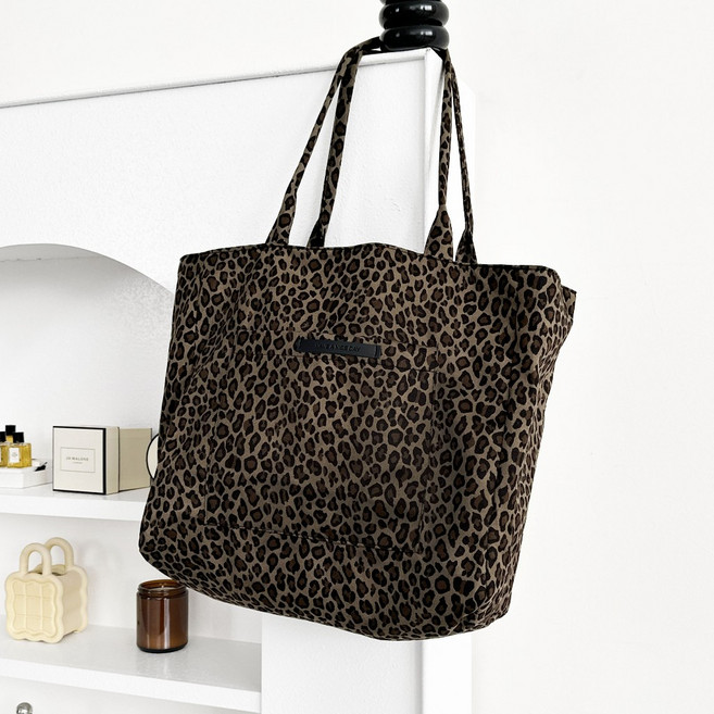 大容量絨布側背包 豹紋托特包 手提袋
