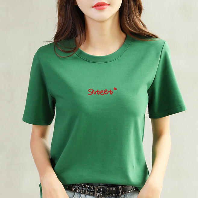 반팔여신상 라운드 화이트 티셔츠여여름 오버핏 반팔 레터링 탑 티슈트 nvduanxiu