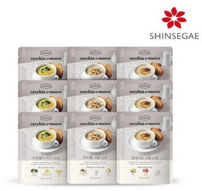 [LIVE] 베키아에누보 포테이토크림스프3+브로콜리치즈스프3+머쉬룸크림스프3 총 9봉, 9개, 180g