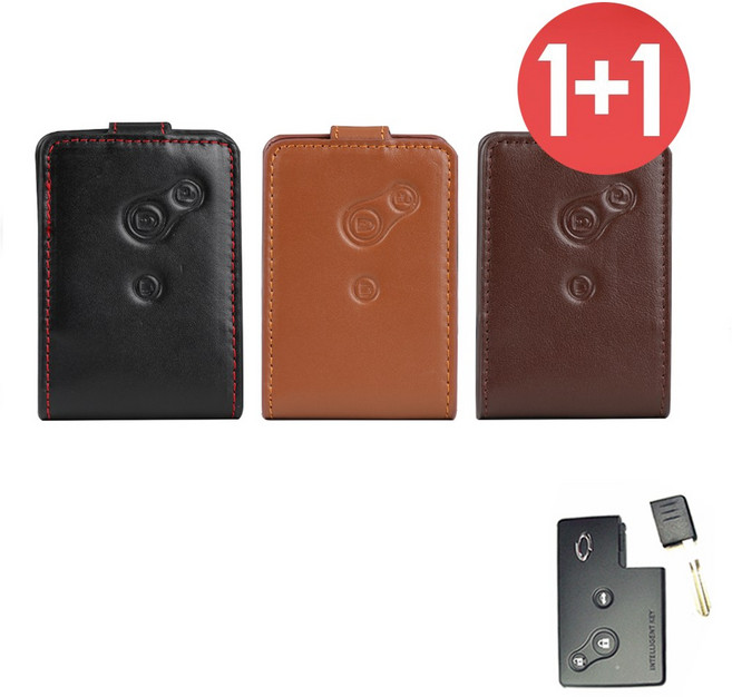 바이어블 1+1 르노 삼성 3버튼 천연 소가죽 스마트키 케이스, 브라운+카멜