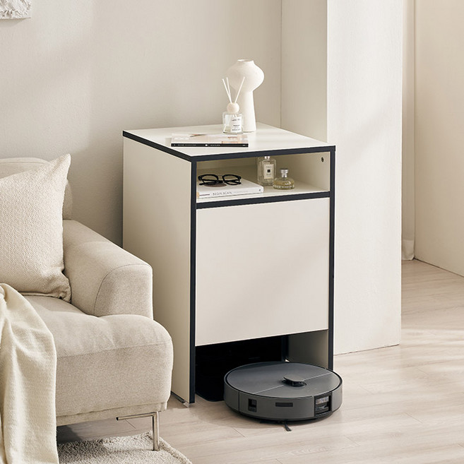 삼익가구 로캐리 바퀴형 2WAY/수납형 바퀴형 로봇청소기 수납장 보관함, 화이트