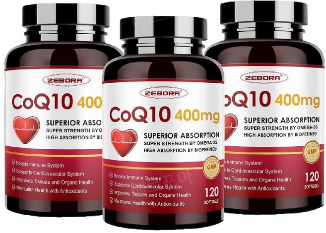 ZEBORA 코큐텐 PQQ 유비퀴논 코엔자임 큐텐 400mg 120캡슐 3개