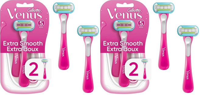 질레트 비너스 엑스트라 스무스 그린 일회용 여성 면도기 2개 카운트, 2_2 Count (Pack of, Extra Smooth (2