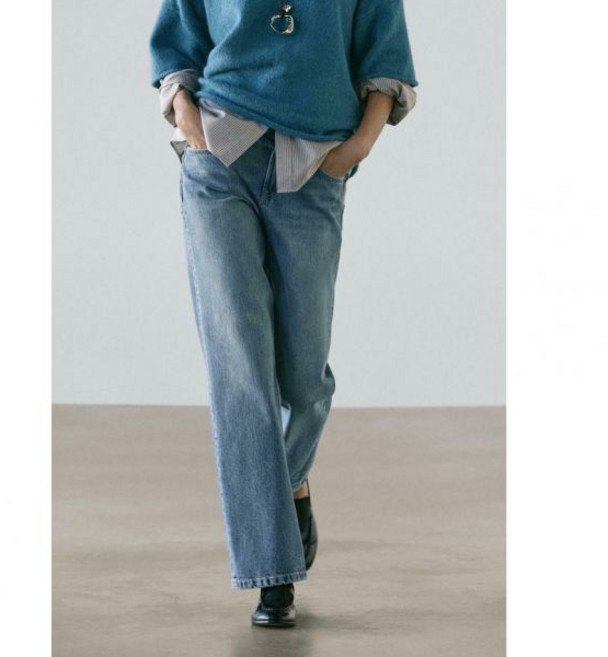 마시모두띠 Massimo Dutti로우라이즈 스트레이트 레그 - 진 파란 데님 7510849