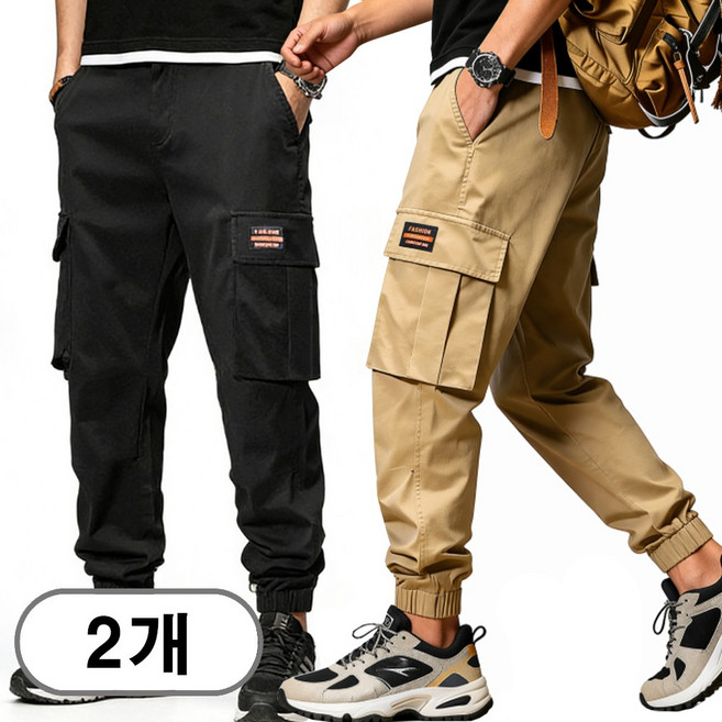 차쿠 1+1(2세트) 남성 4계절 겨울 기모 카고바지 작업복바지 캐주얼 융털 조거팬츠 (4계절 겨울)