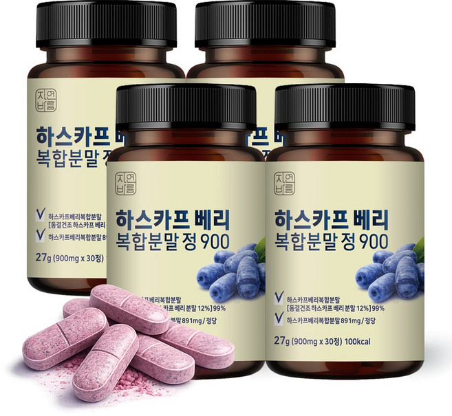 자연바름 유기농 하스카프 베리 분말 원료 정 안토시아닌 C3G, 4개, 30정