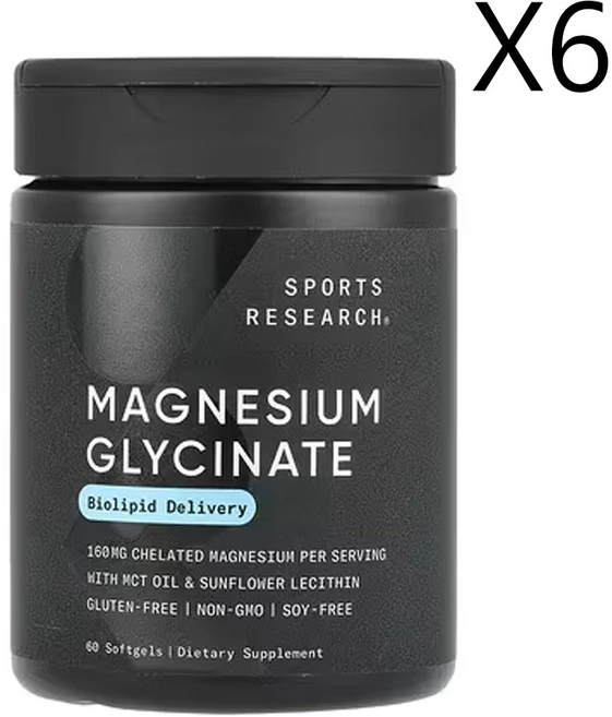 스포츠라서치 글리신마그네슘 60소프트젤 (소프트젤 1정당 80mg), 6개, 60정 - 쿠팡