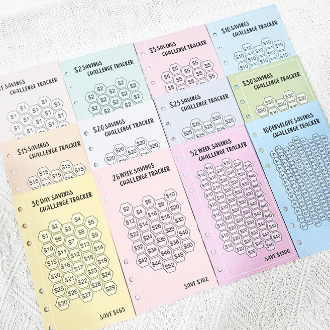 현금챌린지 a6 세이빙 보드판 저축 속지 6공 다이어리 바인더 현금생활 속지, 영문12매입