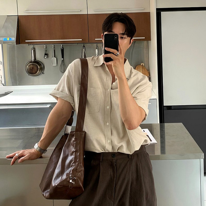 스타일닥터 여름 남성 셔츠 린넨 오버핏 마원단 통기성 블랙 데일리 캐주얼 상의