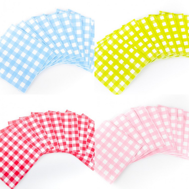 파티쇼 체크 냅킨 20개입 생일 파티 행사 축제 피크닉 장식 소품, 라임, 1개