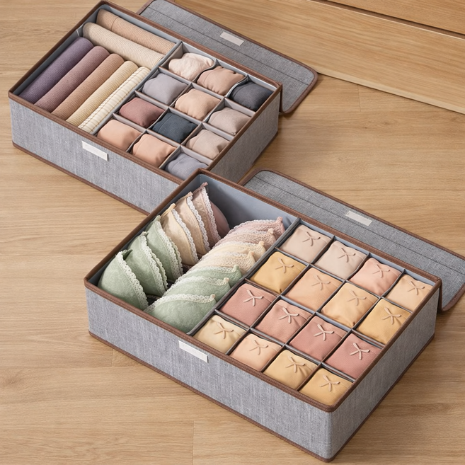 디모어 패브릭 프리미엄 옷장정리 속옷 양말정리함 13칸+17칸 2개, 1세트, 그레이