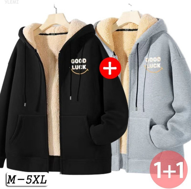 YLEMI 1/1+1 남성 겨울 캐주얼 기모 후드 지퍼 자켓 긴팔티
