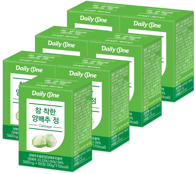 데일리원 참 착한 양배추 정 국내산 500mg, 60정, 7개