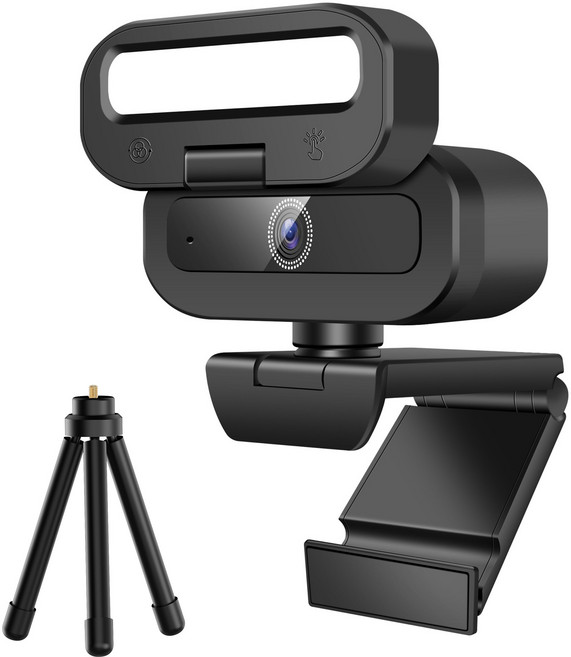 RUNDX 4K 웹캠 화상회의 마이크내장 컴퓨터 카메라 + 삼각대 세트, 블랙, 1개