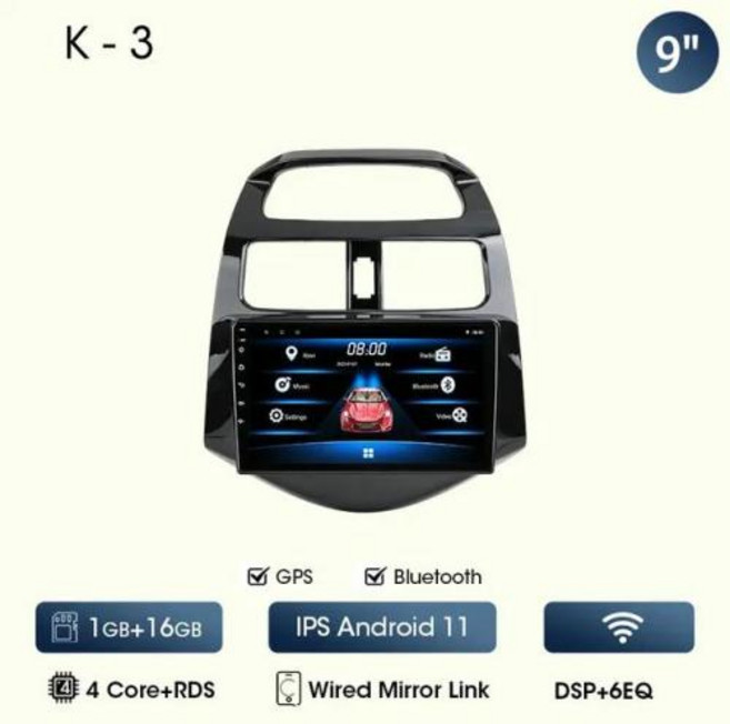 안드로이드 올인원 오토 JMCQ 차량용 스테레오 라디오 스파크 비트 마티즈 크리에이티브 2010 2014 12 카플레이 멀티미디어 비디오 플레이어 헤드 유닛 9 인치, 2) R3No Gift