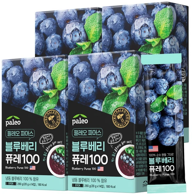 팔레오 블루베리 퓨레 100 14p, 280g, 4개 - 쿠팡