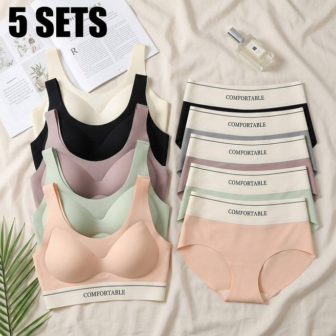7위 - 브라5종세트(브라+팬티) L/XL/XXL 모달 노와이어 레터링 내의 노라인 U라인 백 고탄력 노와이어 원턱컷