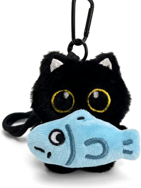 검은 고양이 인형 키링 깜냥이 가방 파우치 장식 액세서리, 1개, 물고기