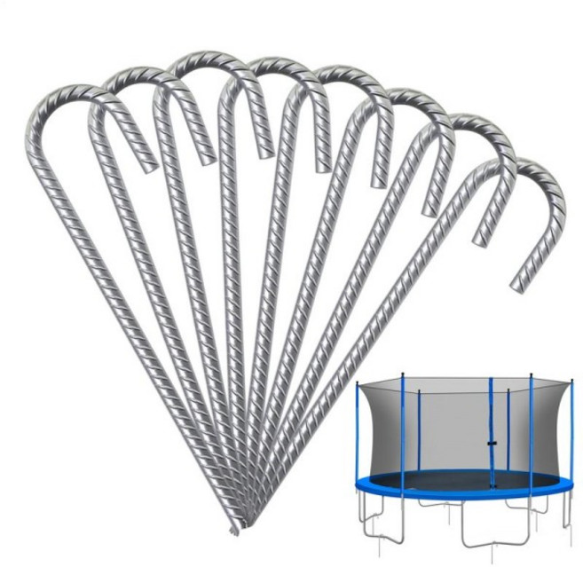 Fe Ground Stakes 12 Inch J Hook Rebar Wind Tent 8 Pack Heavy Duty For Trampolines, 01, 1개