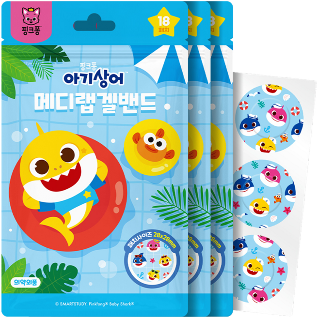 핑크퐁 아이스겔 밴드 18매입 모기 벌레물린데 모기밴드, 3개, 18개입