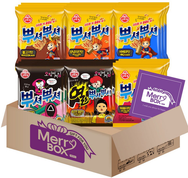 뿌셔뿌셔 18개 (불고기3+바베큐3+양념치킨3+떡볶이3+열3+버터구이3)+메세지카드, 90g, 1세트